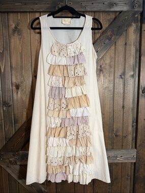 Sleeveless Boho Ruffle Tiered Midi Dress in Cream